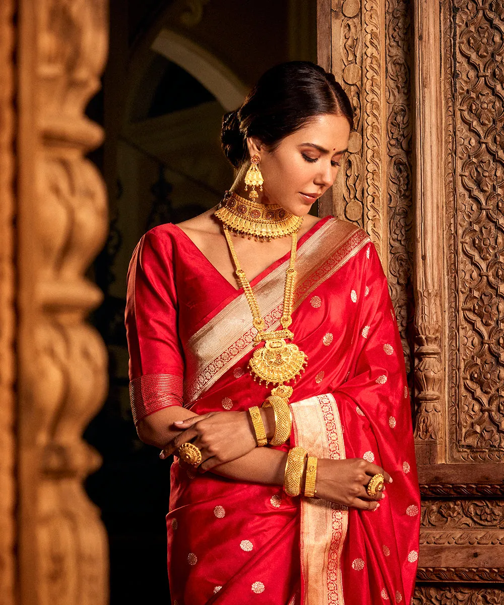 Sonam Bajwa In Handloom Red Pure Katan Silk Asharfi Booti Banarasi Saree - Pre Order