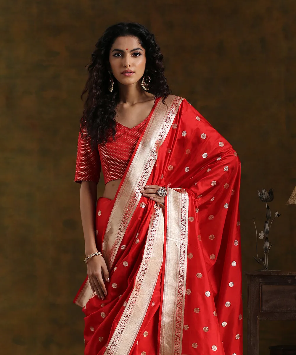 Sonam Bajwa In Handloom Red Pure Katan Silk Asharfi Booti Banarasi Saree - Pre Order