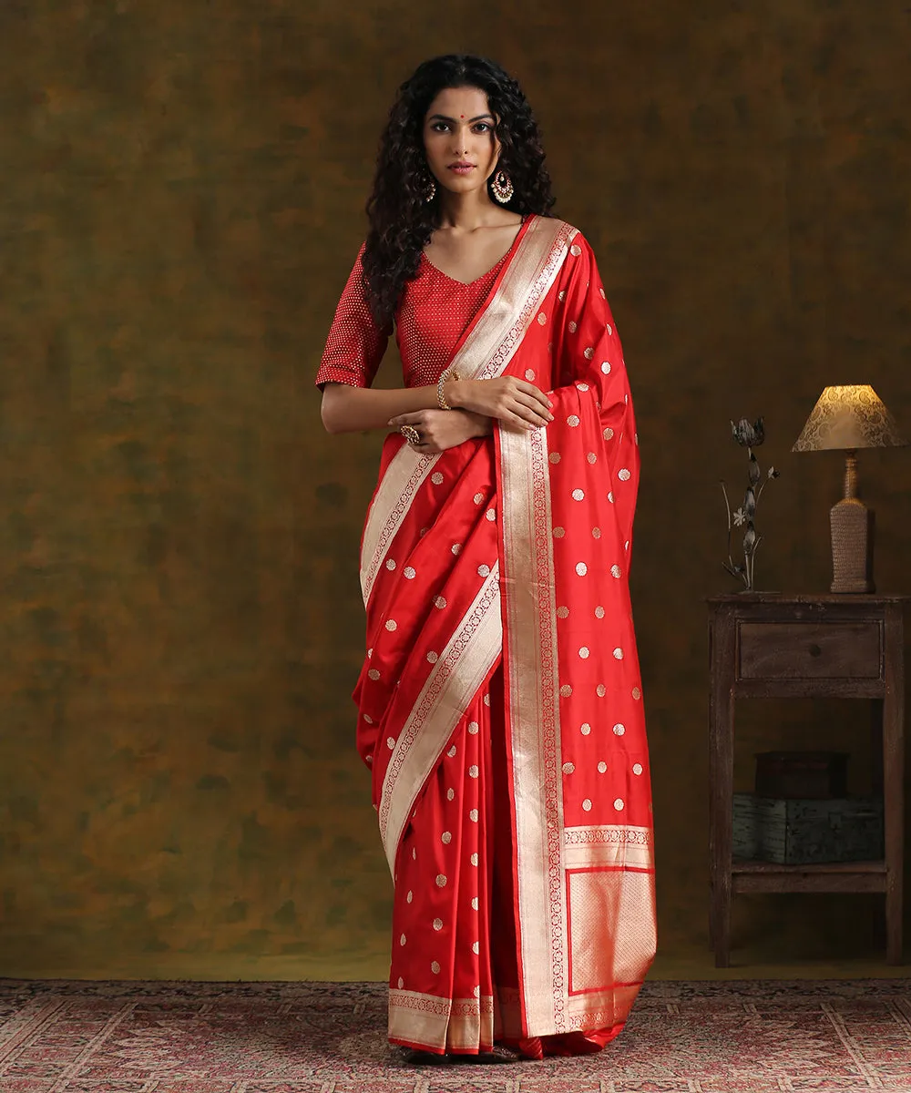 Sonam Bajwa In Handloom Red Pure Katan Silk Asharfi Booti Banarasi Saree - Pre Order