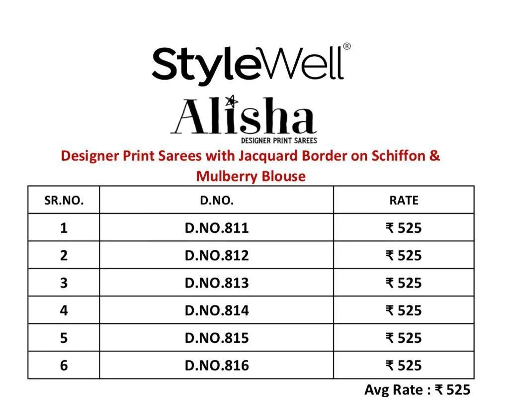 Stylewell Presents Alisha Chiffon Casual Wear Sarees Collection