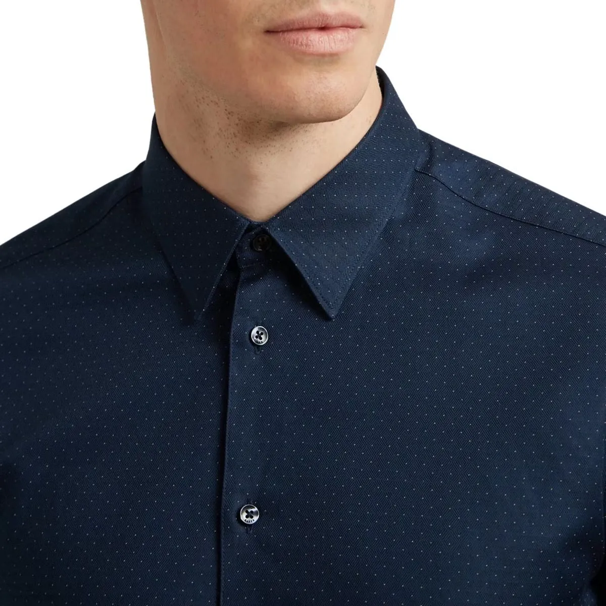 Ted Baker Duddon Patterned Dot Long Sleeve Shirt Navy