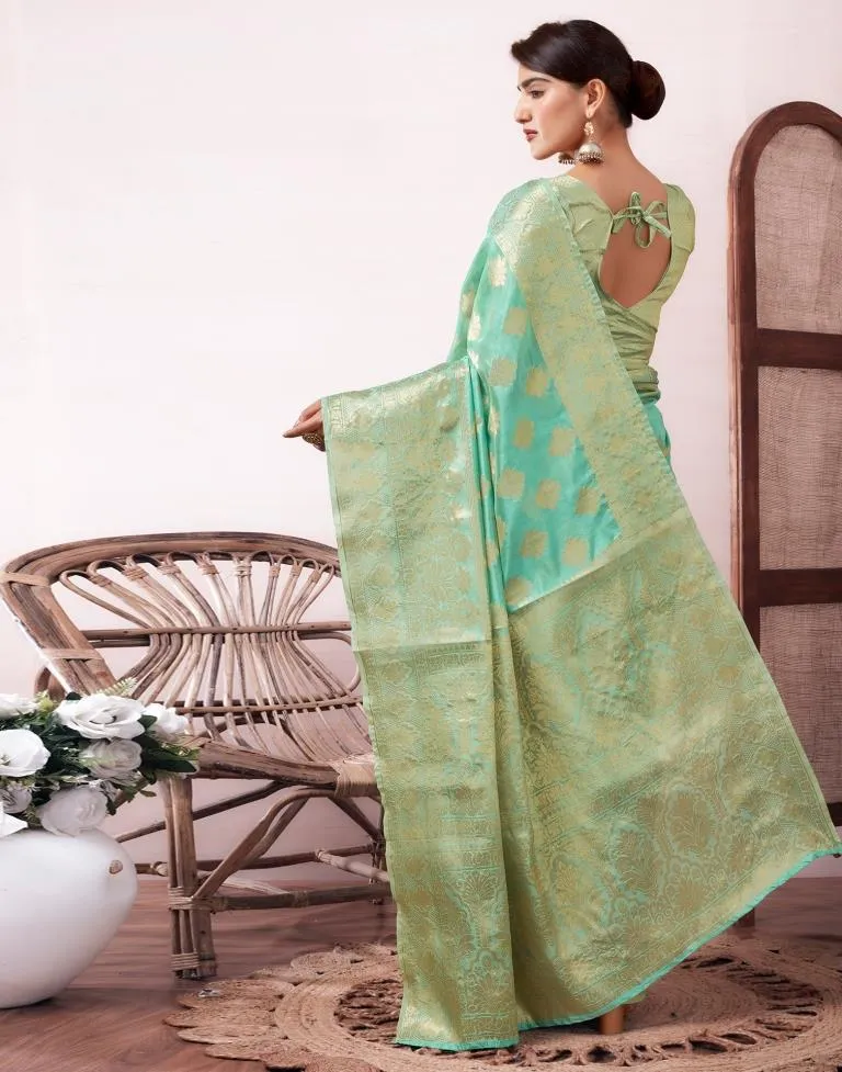 Turquoise Organza Woven Saree