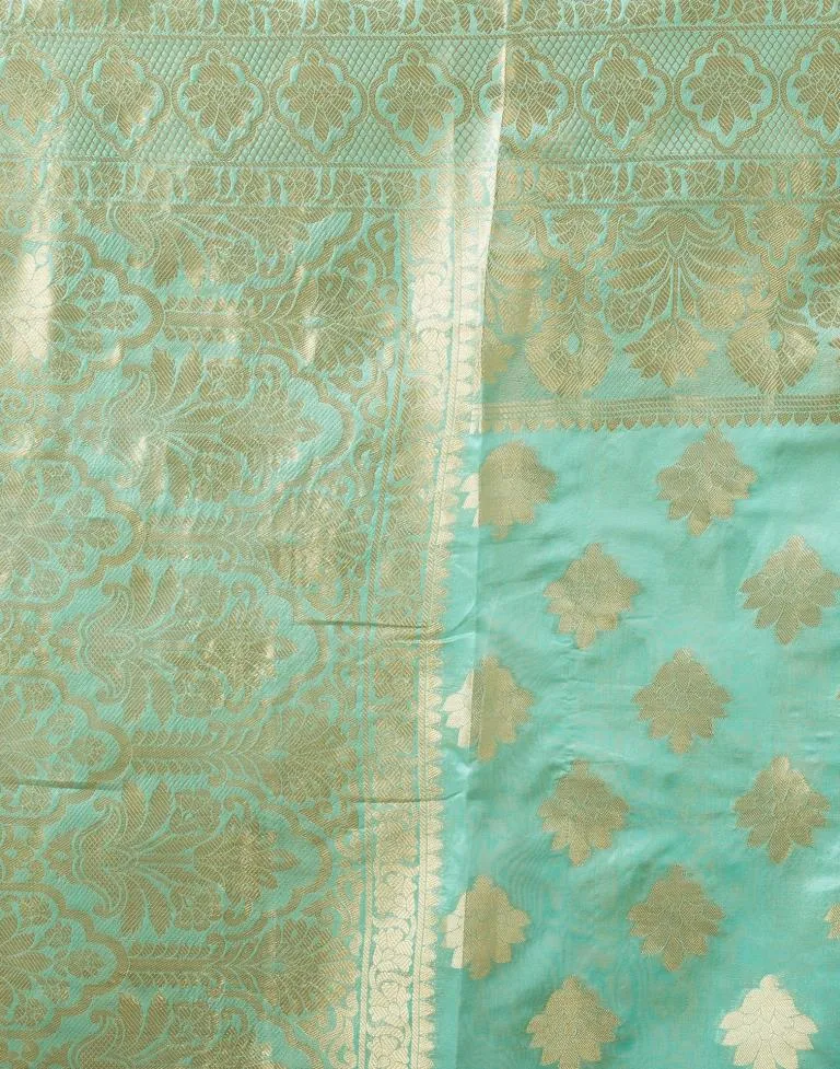 Turquoise Organza Woven Saree