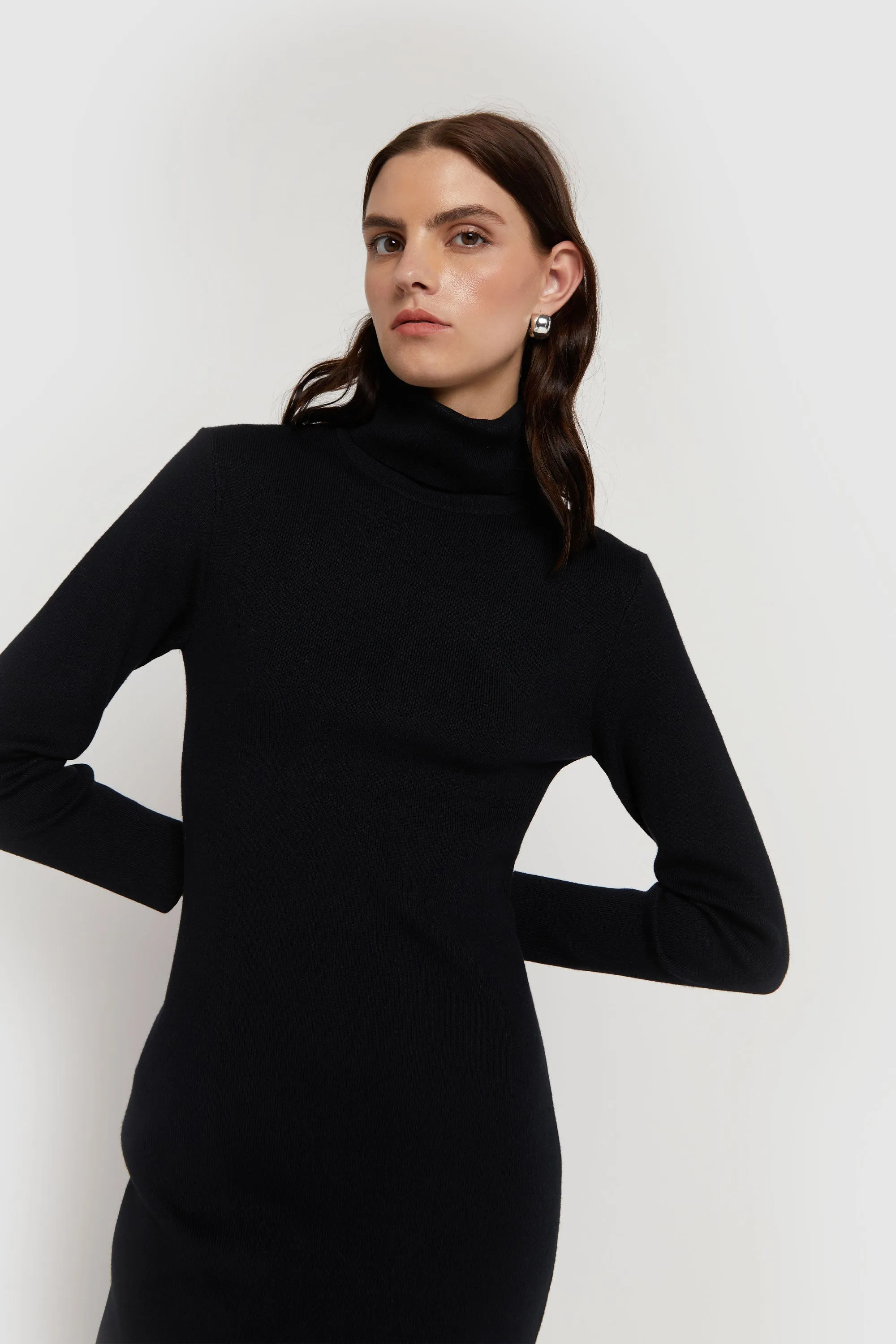 TURTLENECK OPEN BACK SWEATER DRESS