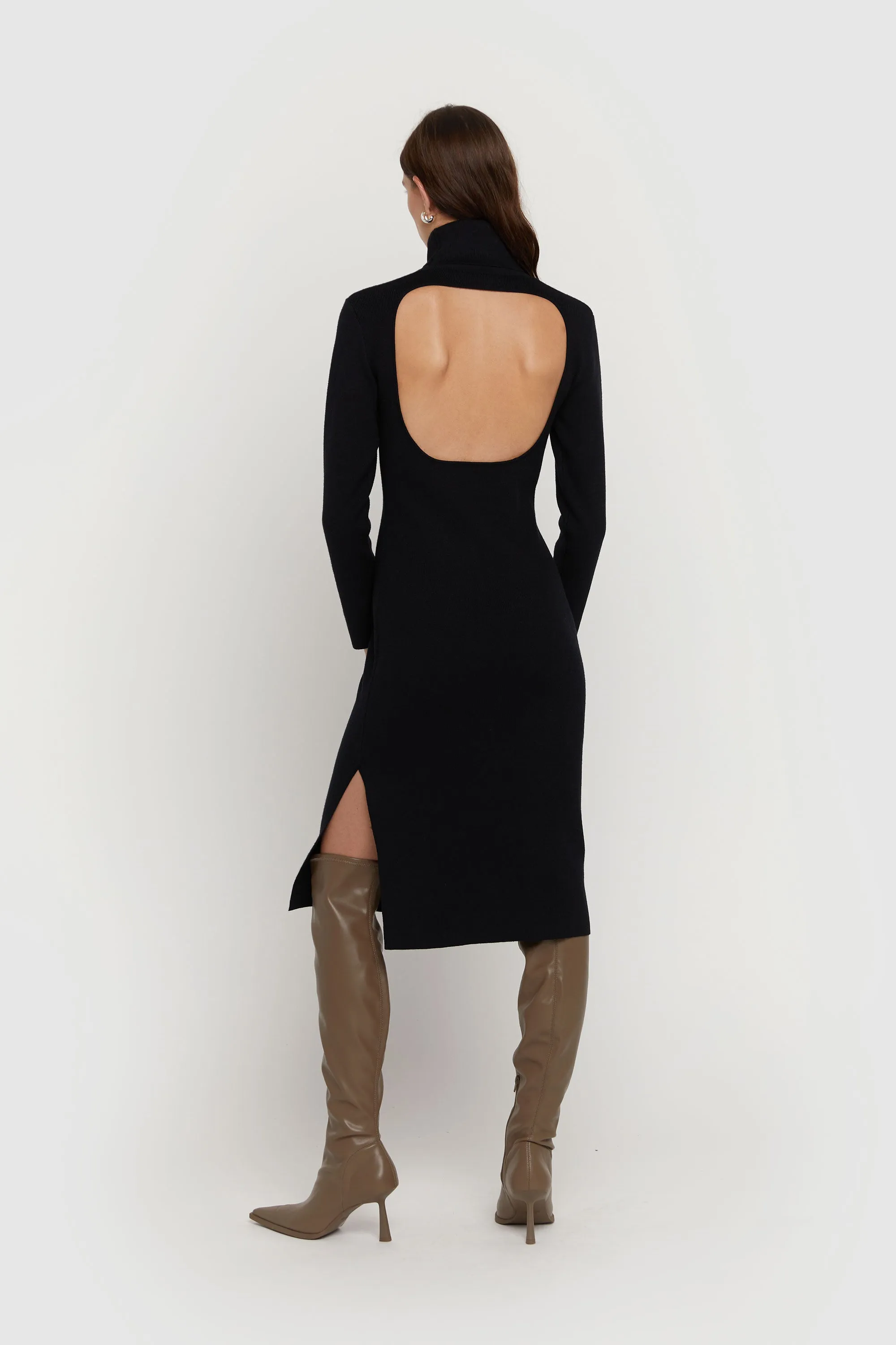 TURTLENECK OPEN BACK SWEATER DRESS