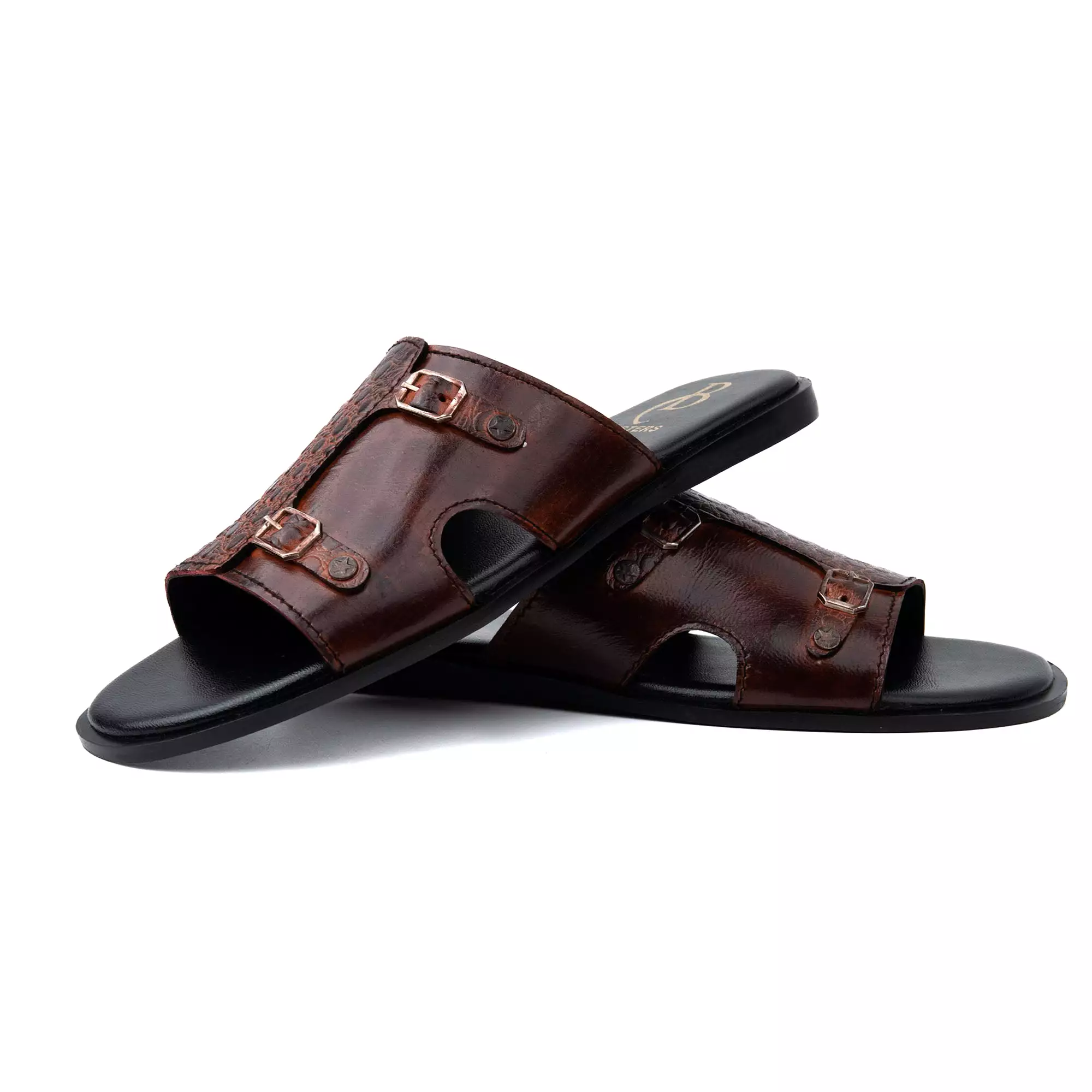 Twin Buckle Premium Leather Slippers