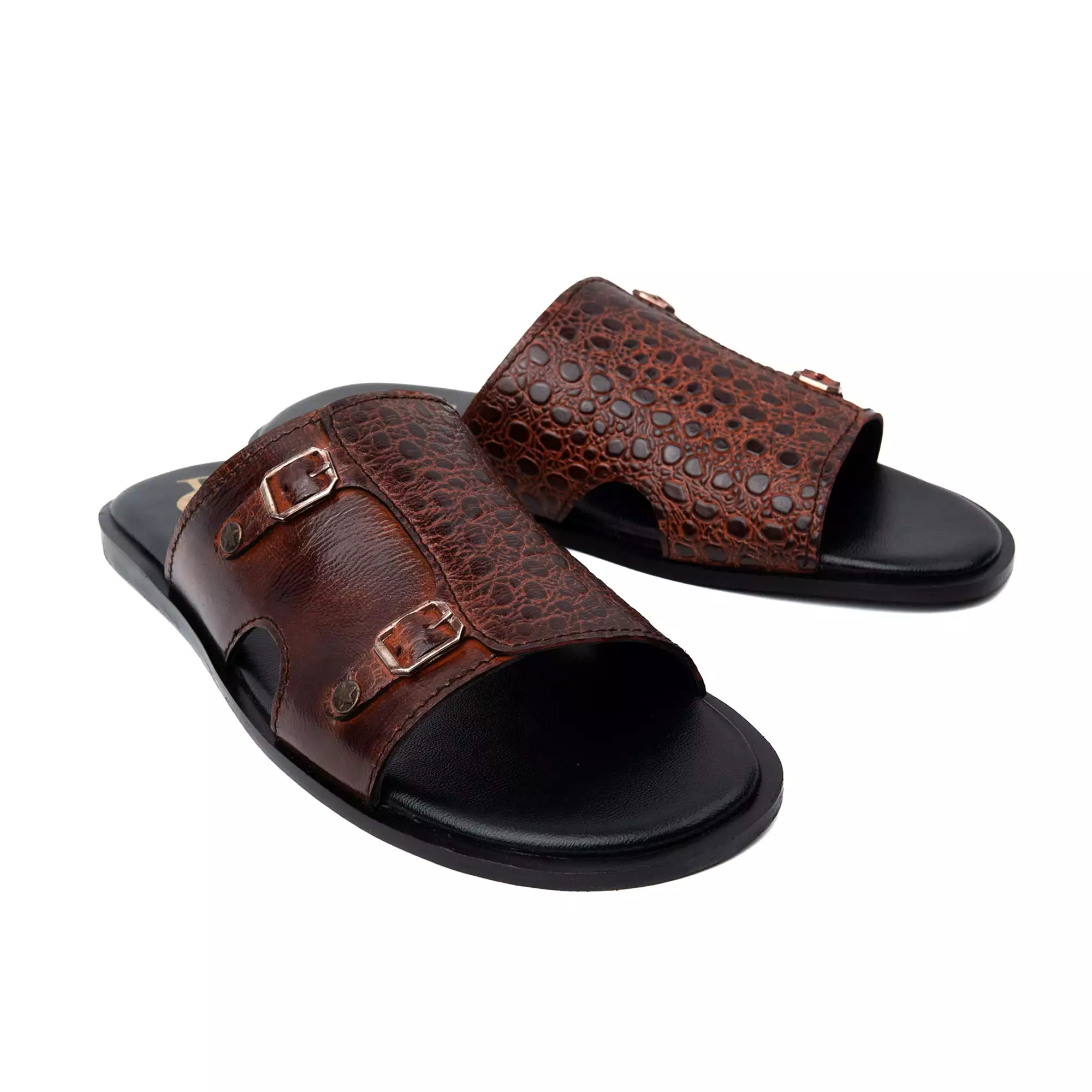 Twin Buckle Premium Leather Slippers