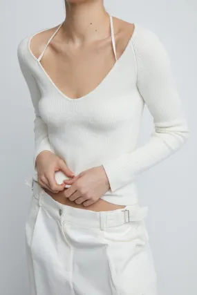 V-NECK HALTER SWEATER