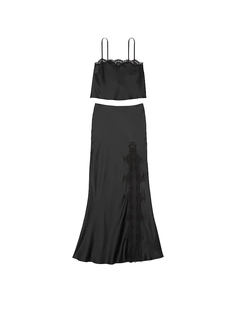 Victoria's Secret Satin Lace-Trim Cropped Top & Slip Skirt Set