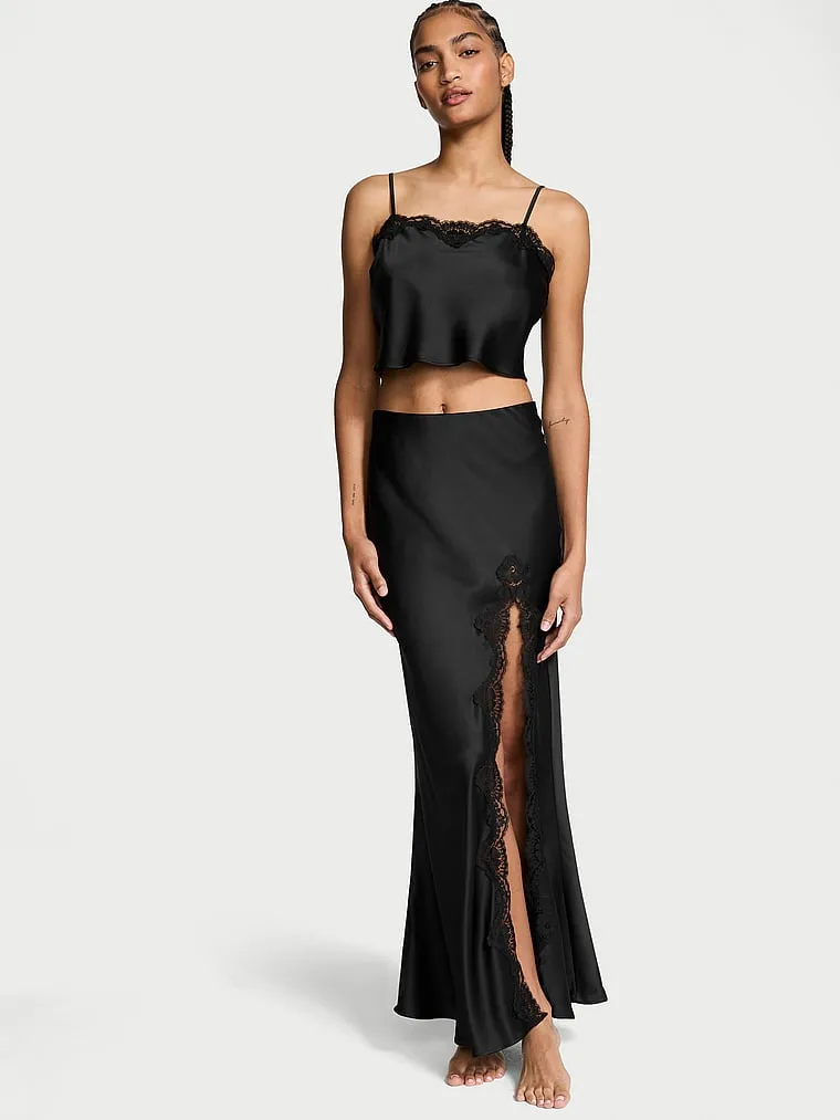 Victoria's Secret Satin Lace-Trim Cropped Top & Slip Skirt Set