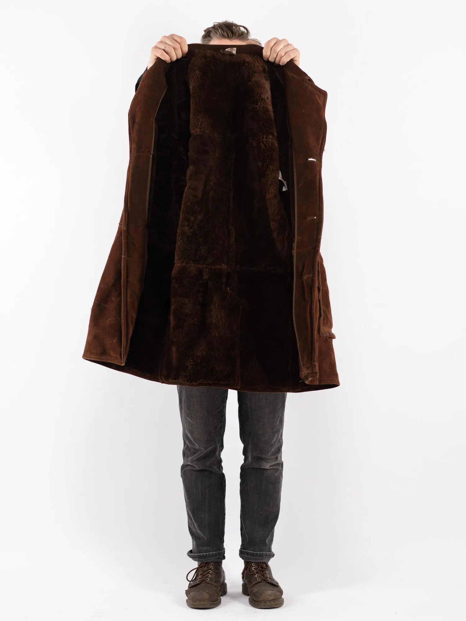 Vintage 70's Men Sheepskin Coat in Brown