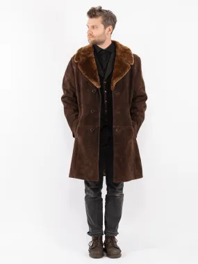 Vintage 70's Men Sheepskin Shearling Coat in Brown