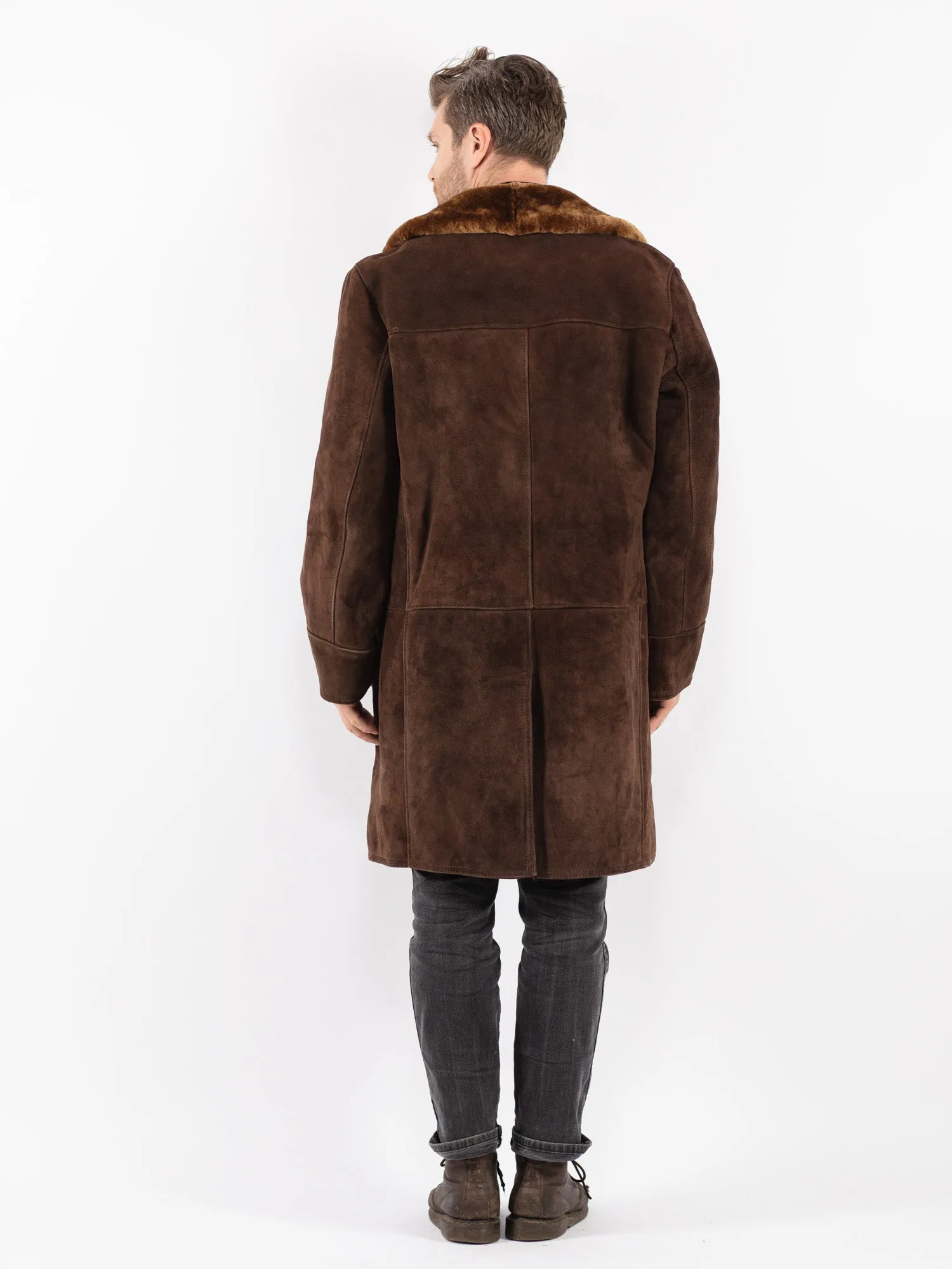 Vintage 70's Men Sheepskin Shearling Coat in Brown