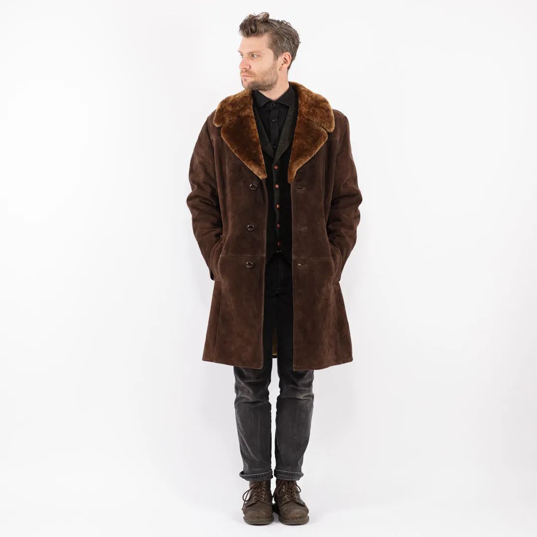 Vintage 70's Men Sheepskin Shearling Coat in Brown