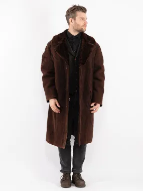 Vintage 70's Men Sheepskin Shearling Long Coat in Brown