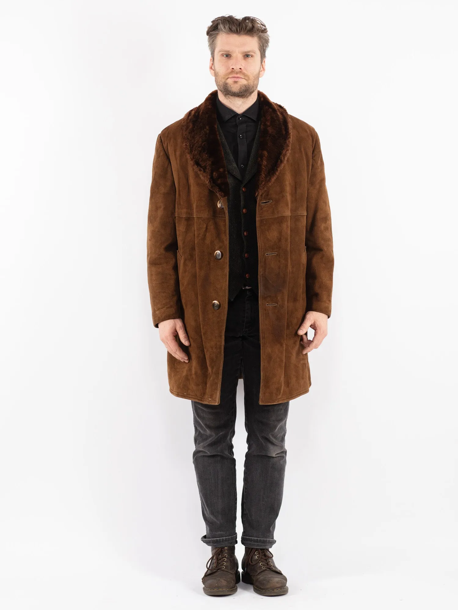 Vintage 70's Men Suede Sherpa Coat in Brown