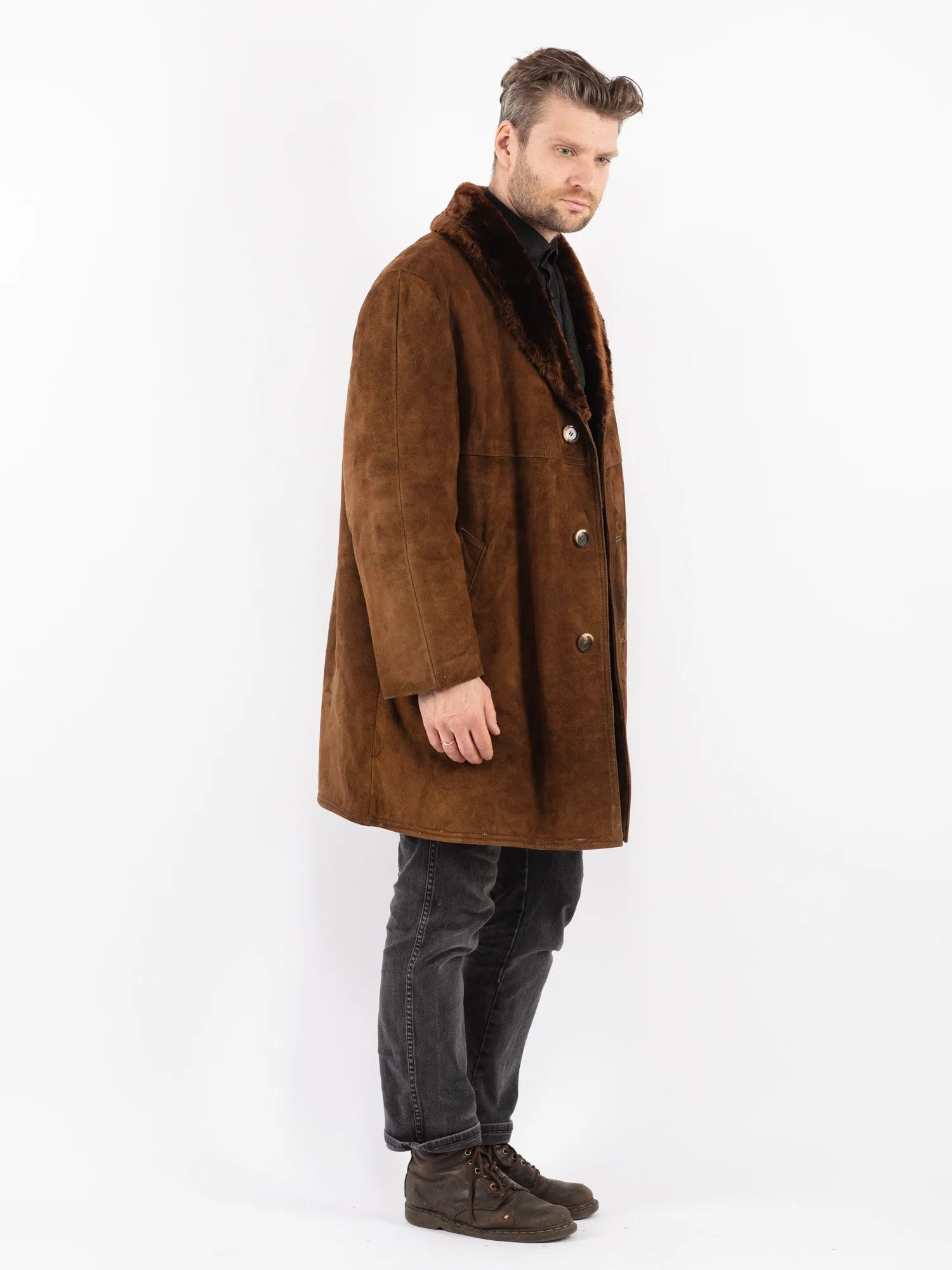 Vintage 70's Men Suede Sherpa Coat in Brown