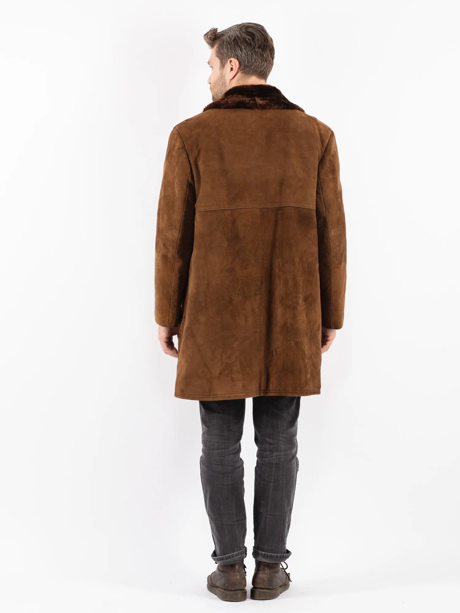 Vintage 70's Men Suede Sherpa Coat in Brown