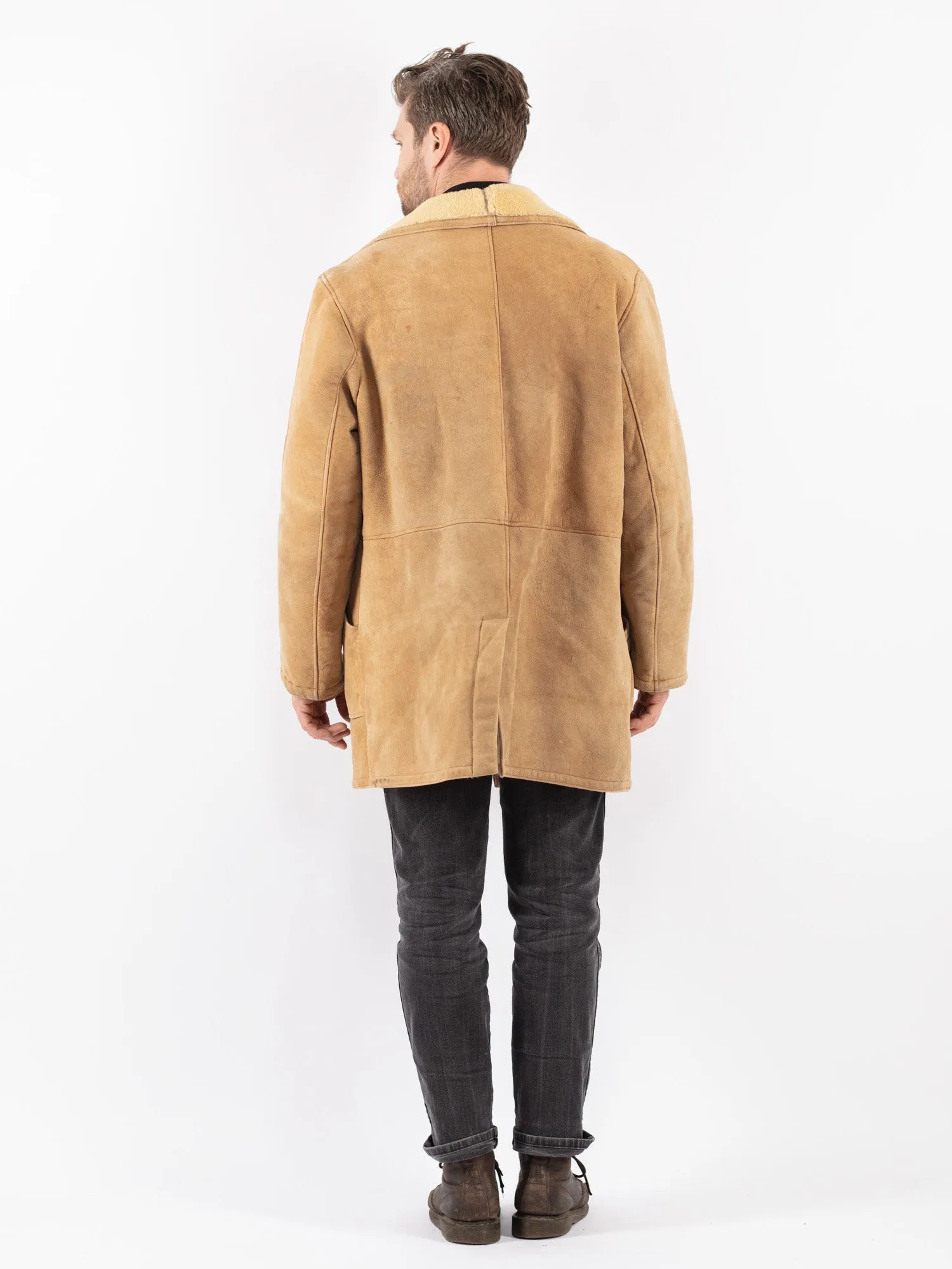 Vintage 80's Men Sheepskin Coat in Beige