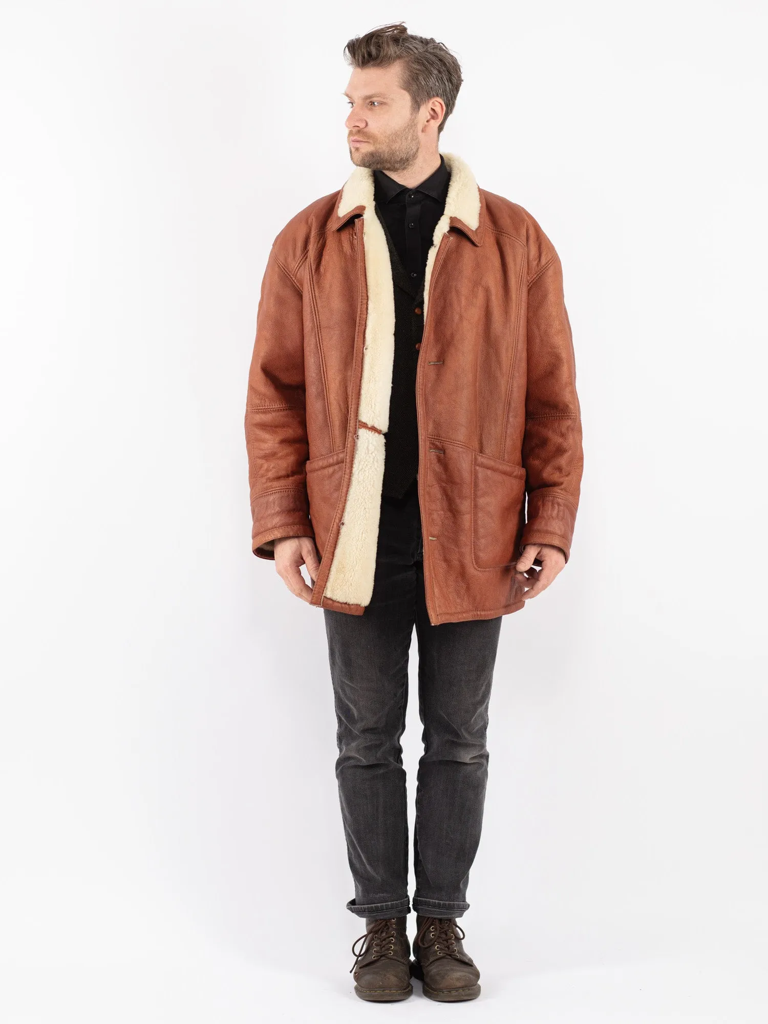 Vintage 80's Men Sheepskin Coat in Brown