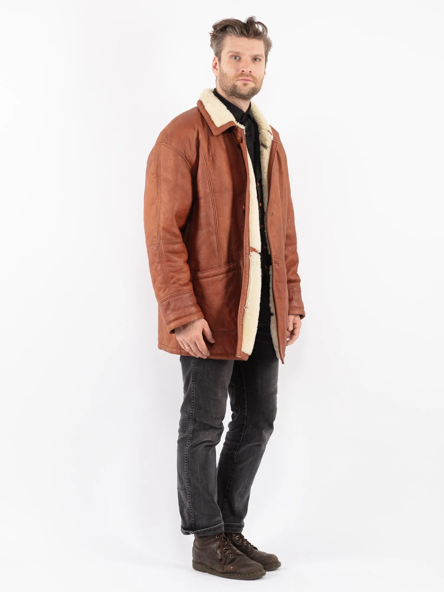 Vintage 80's Men Sheepskin Coat in Brown