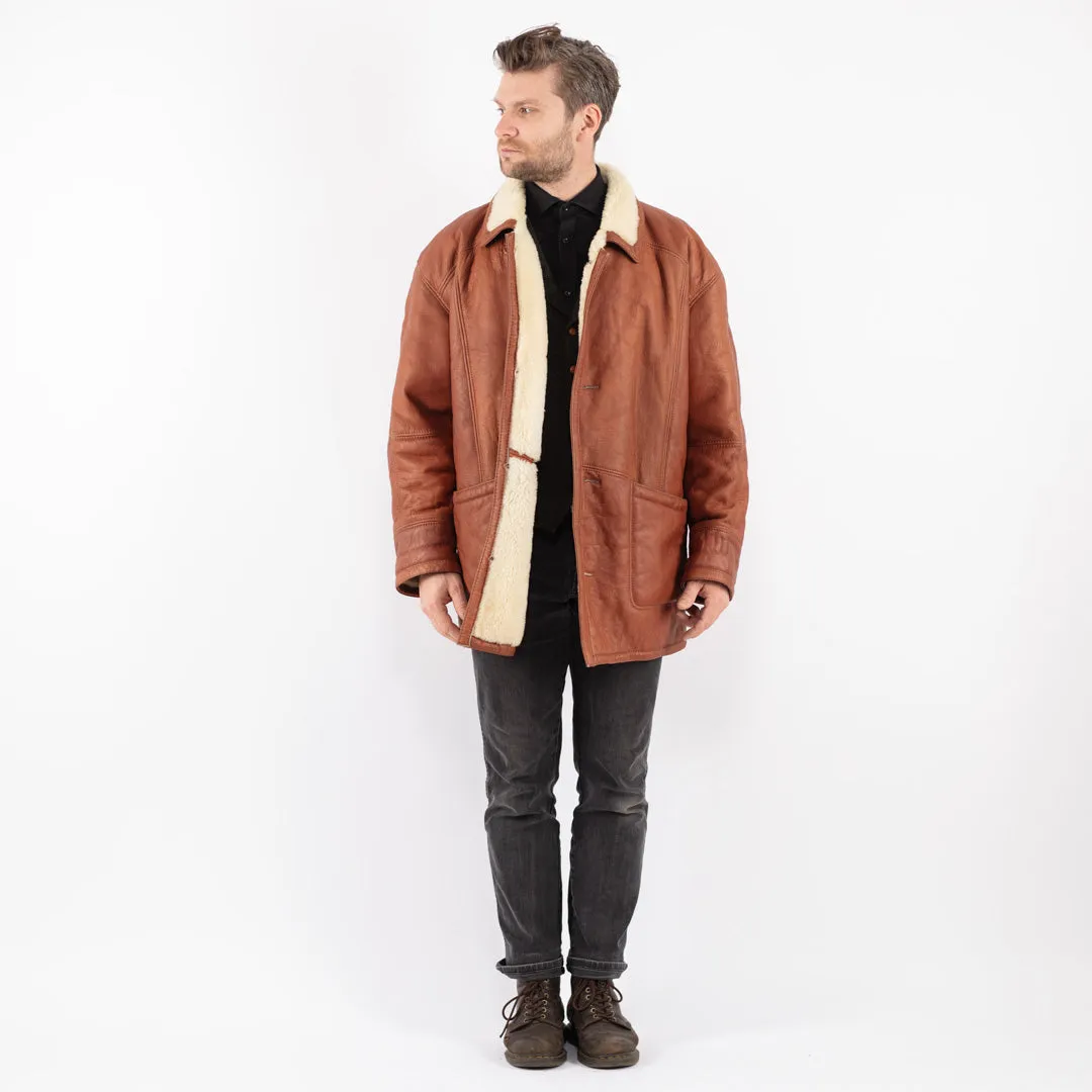 Vintage 80's Men Sheepskin Coat in Brown