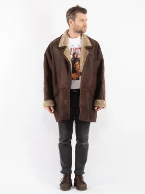 Vintage 90's Men Oversized Sheepskin Coat in Brown