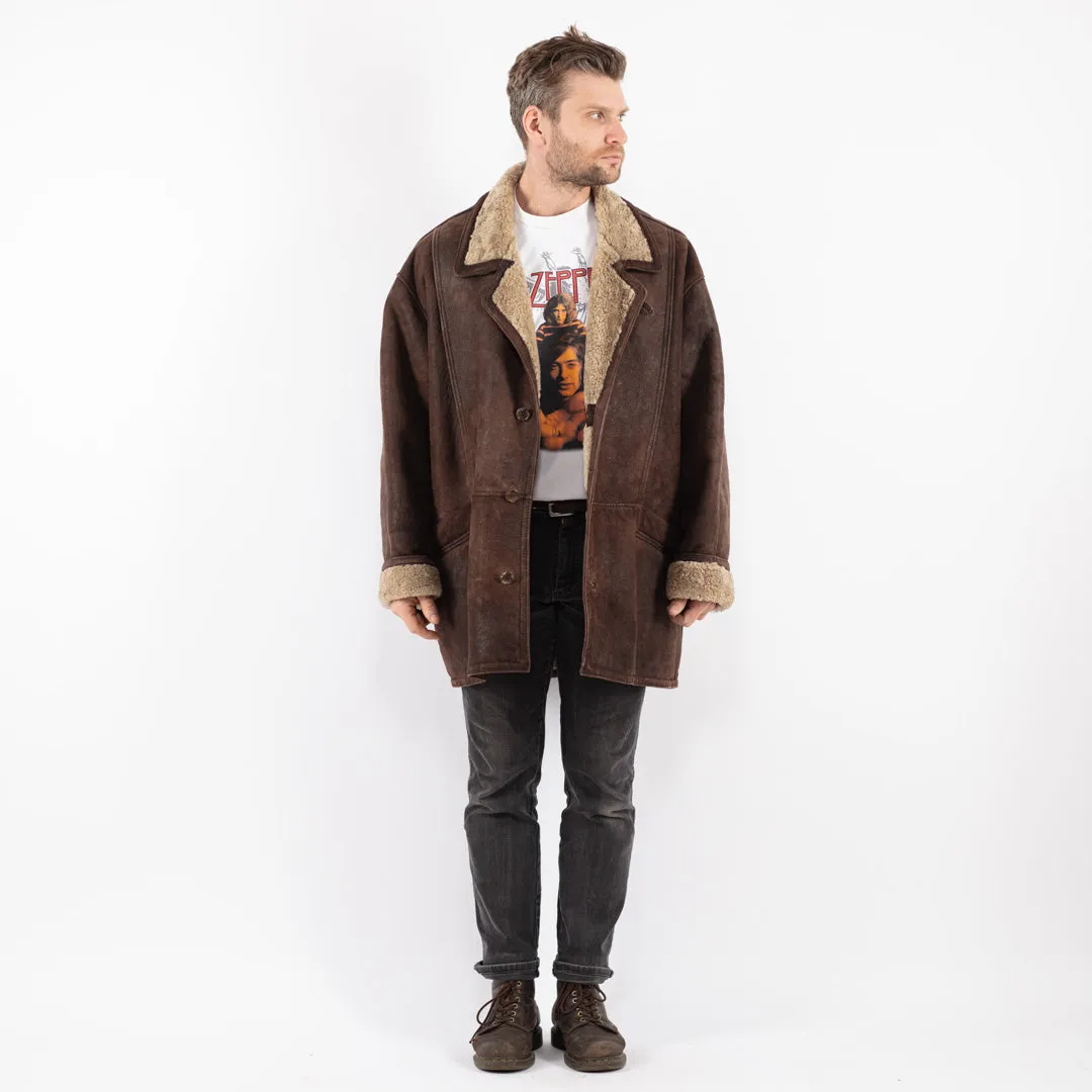 Vintage 90's Men Oversized Sheepskin Coat in Brown