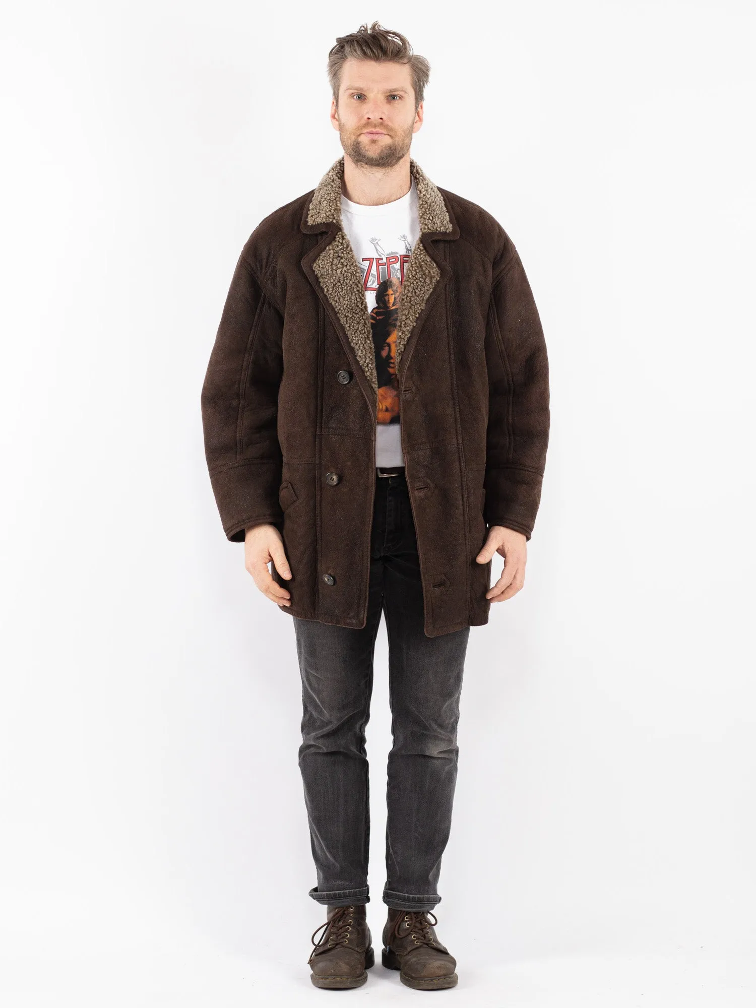 Vintage 90's Men Sheepskin Coat in Brown