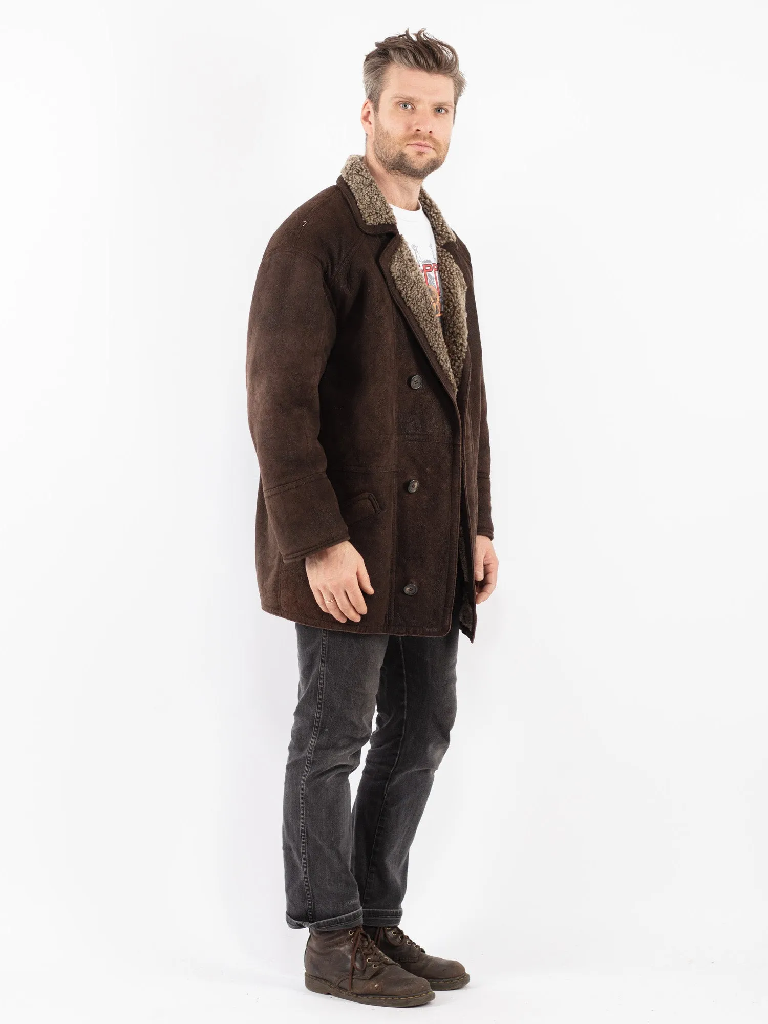 Vintage 90's Men Sheepskin Coat in Brown