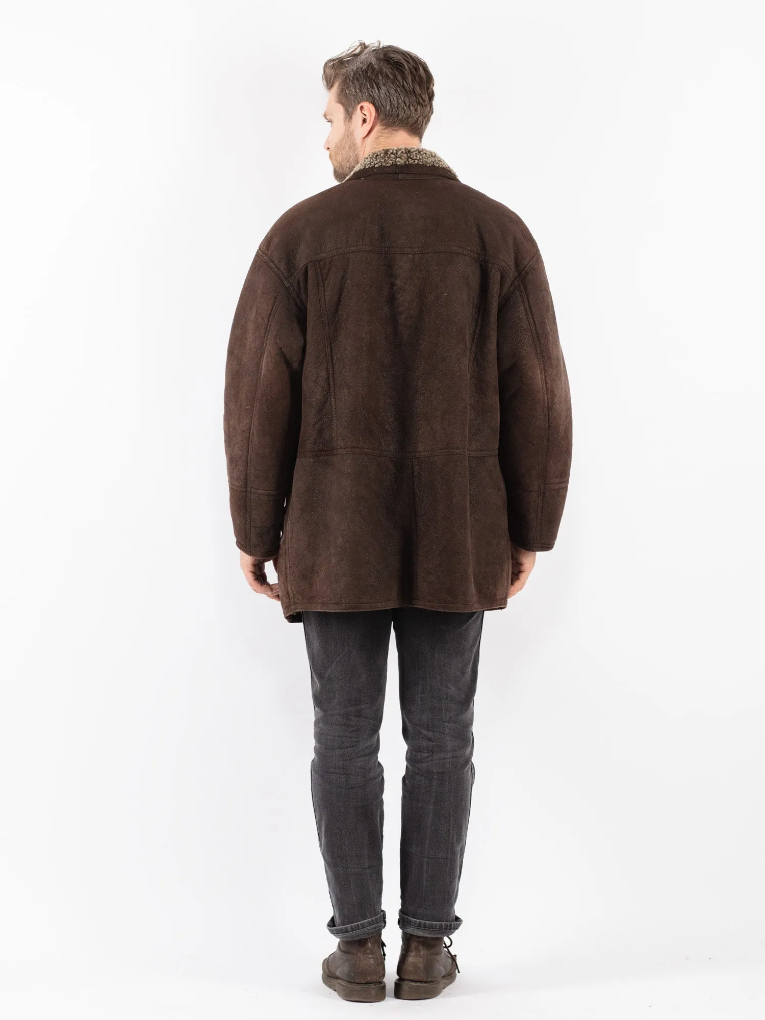 Vintage 90's Men Sheepskin Coat in Brown