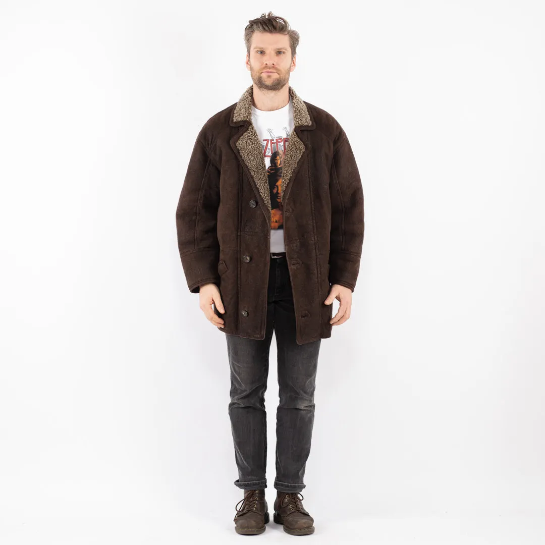 Vintage 90's Men Sheepskin Coat in Brown