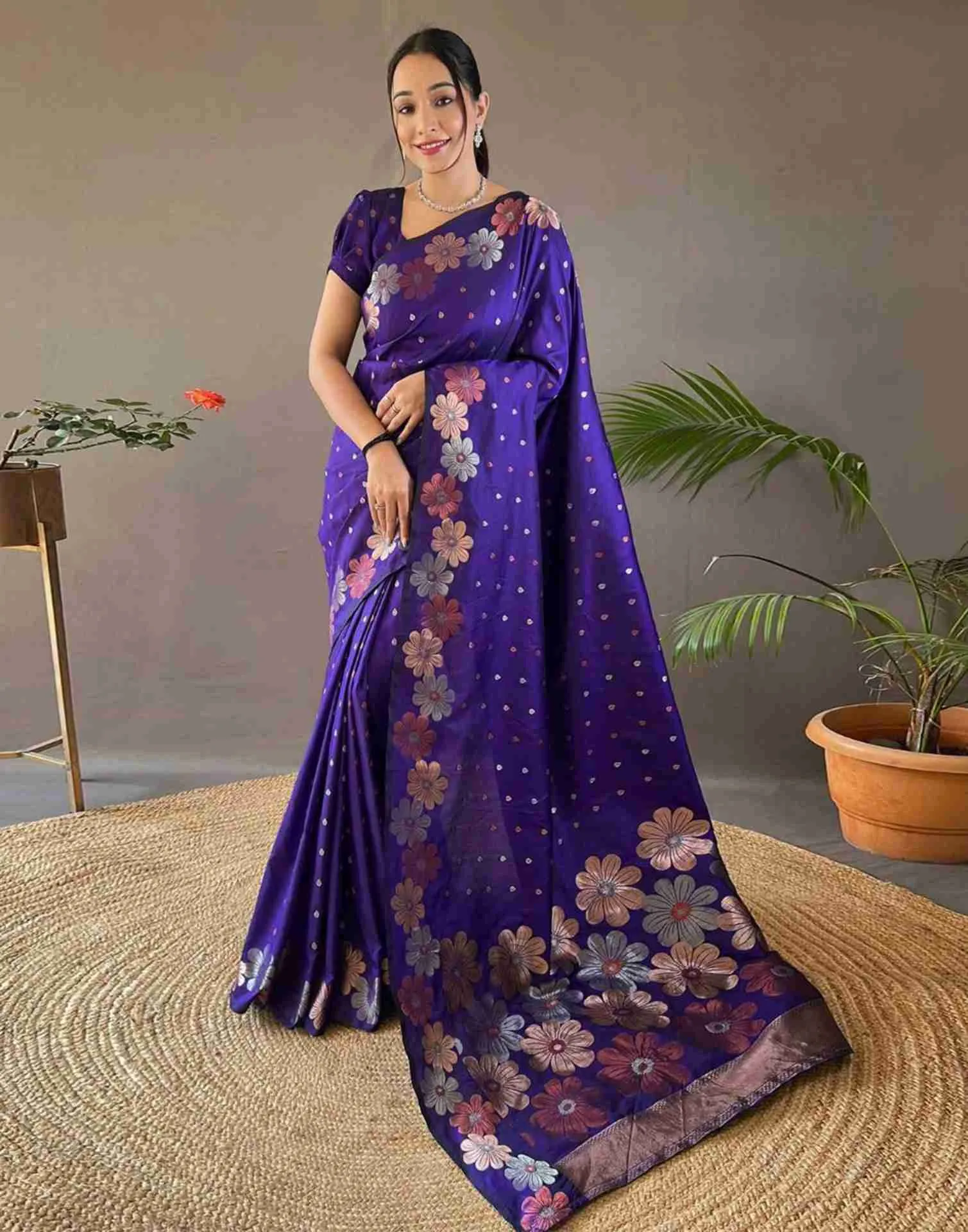 Violet Silk Plain Saree