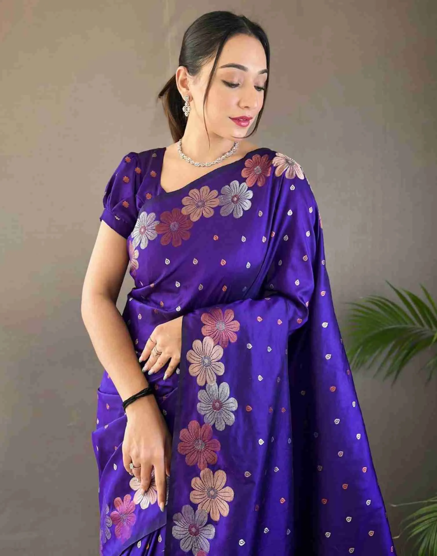 Violet Silk Plain Saree