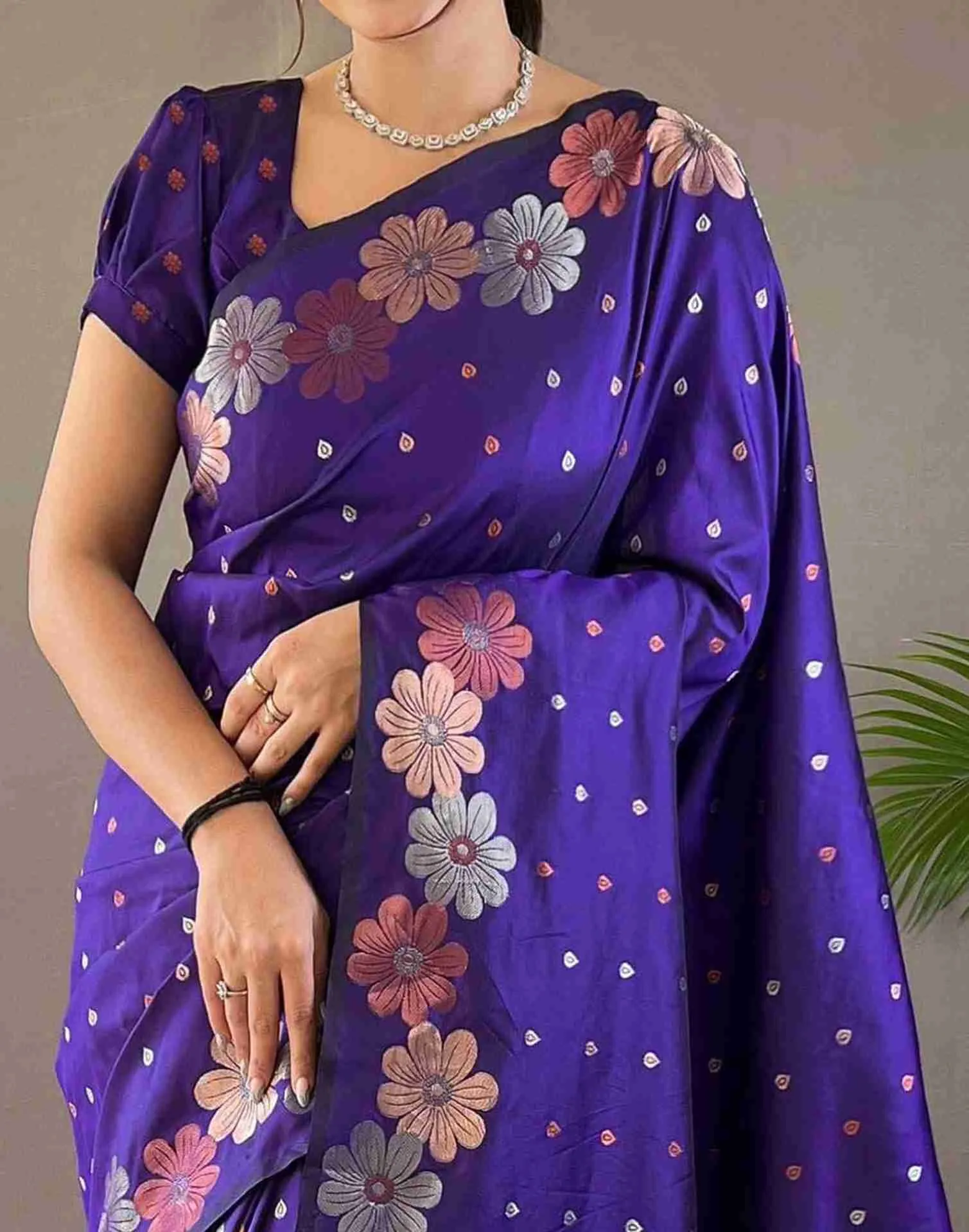 Violet Silk Plain Saree