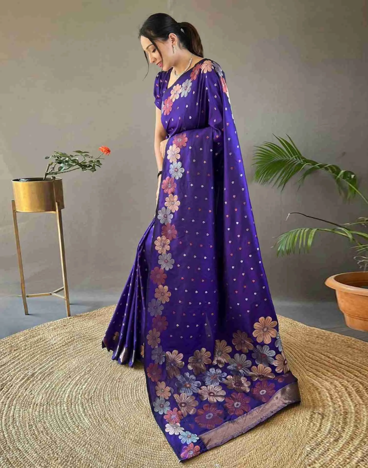 Violet Silk Plain Saree