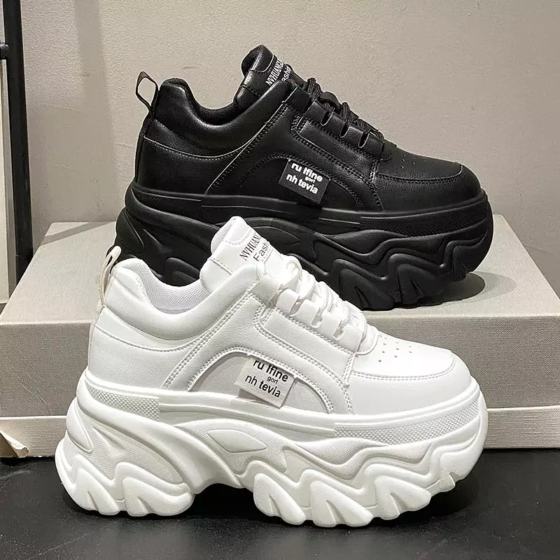 White Black Chunky Sneakers Women Spring Autumn Thick Bottom Dad Shoes Woman Fashion PU Leather Platform Sneakers Ladies