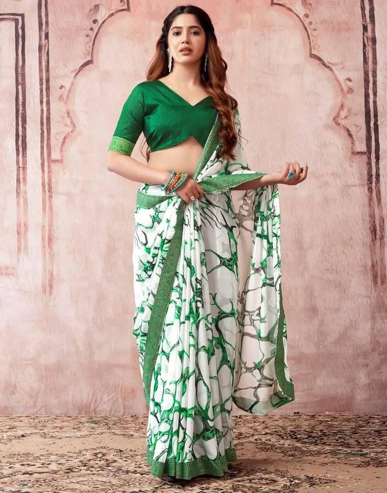 White Georgette Printed Sarees