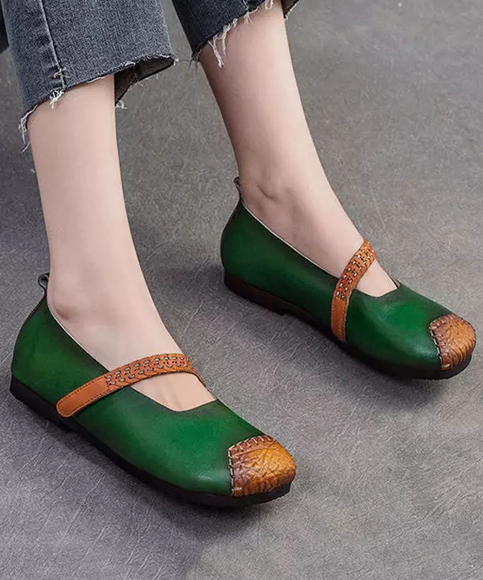 Women Red Cowhide Leather Splicing Flat Shoes SL1017