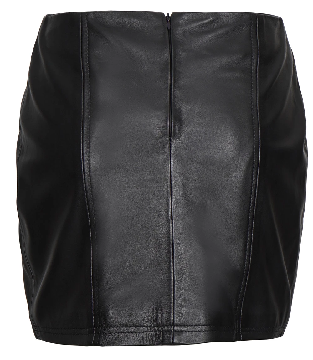 Women's Black Mini Leather Skirt - High Waisted Style