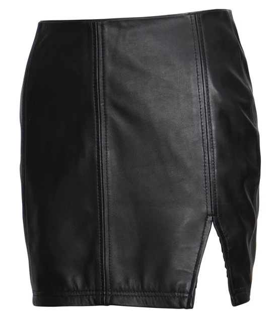 Women's Black Mini Leather Skirt - High Waisted Style