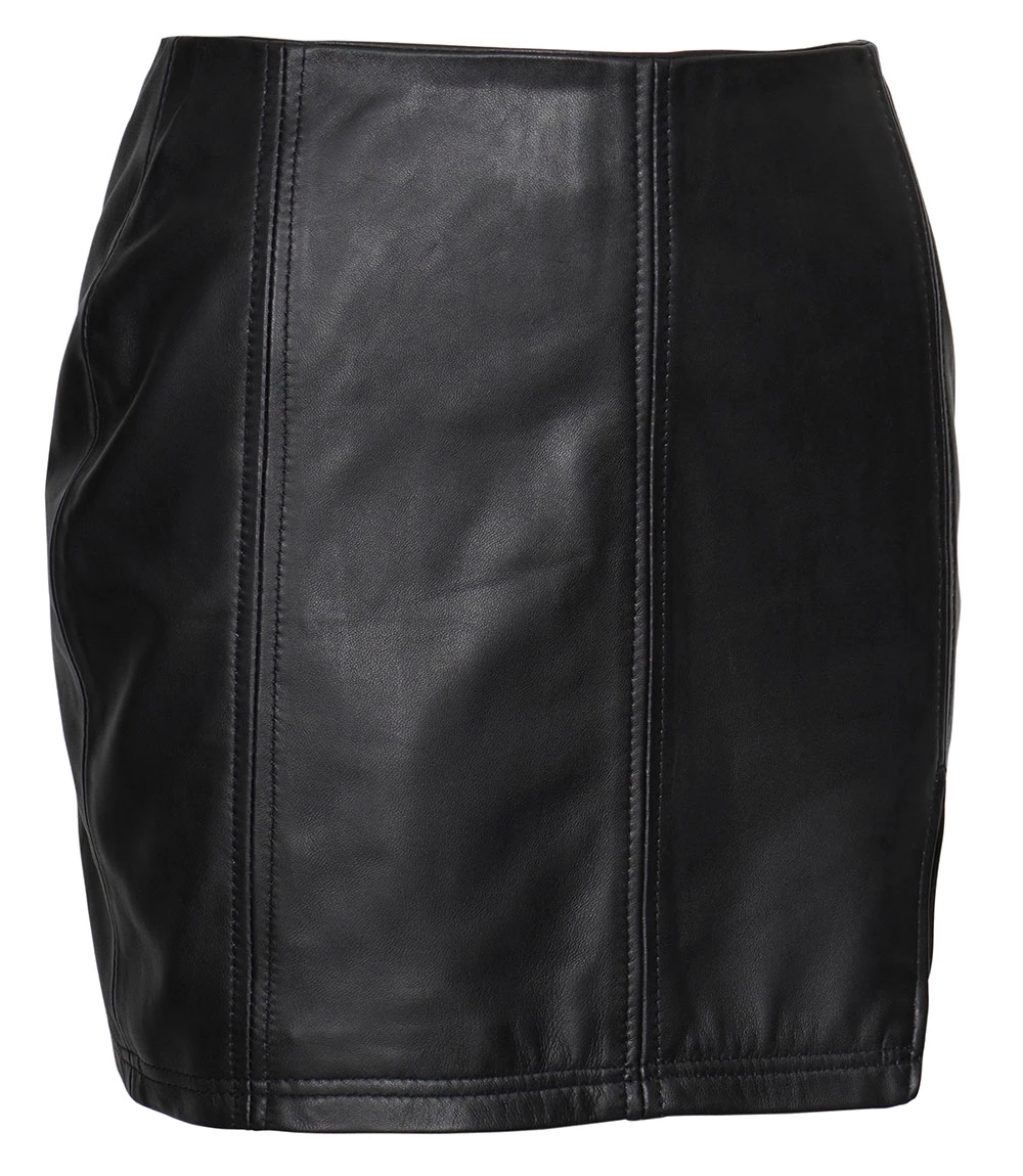 Women's Black Mini Leather Skirt - High Waisted Style