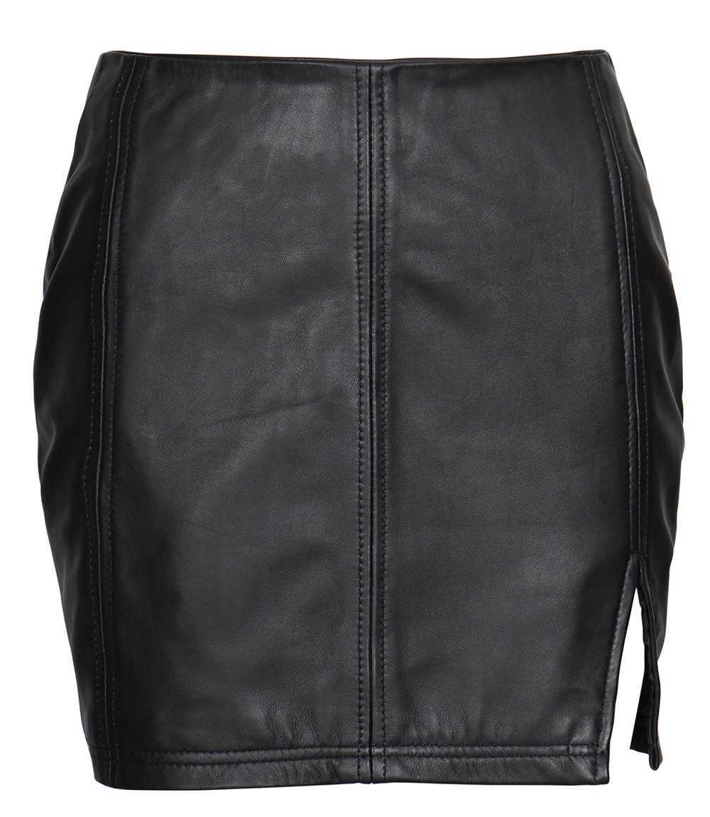 Women's Black Mini Leather Skirt - High Waisted Style