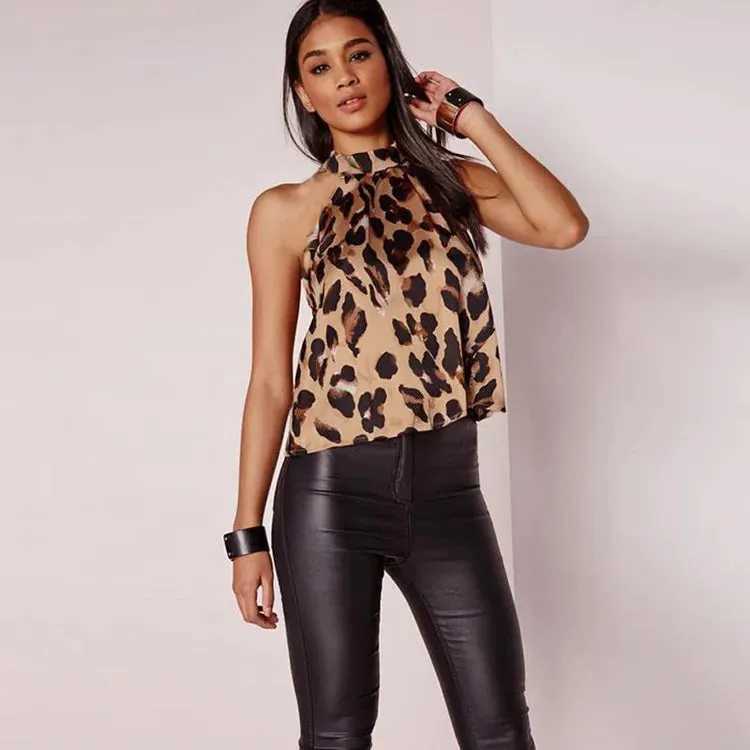 Women's Summer Sexy Off-Shoulder Leopard Print Backless Tank Top