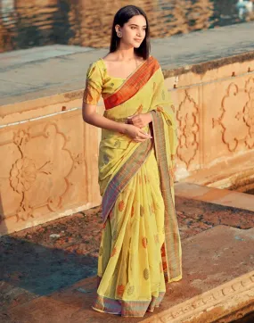 Yellow Silk Woven Sarees