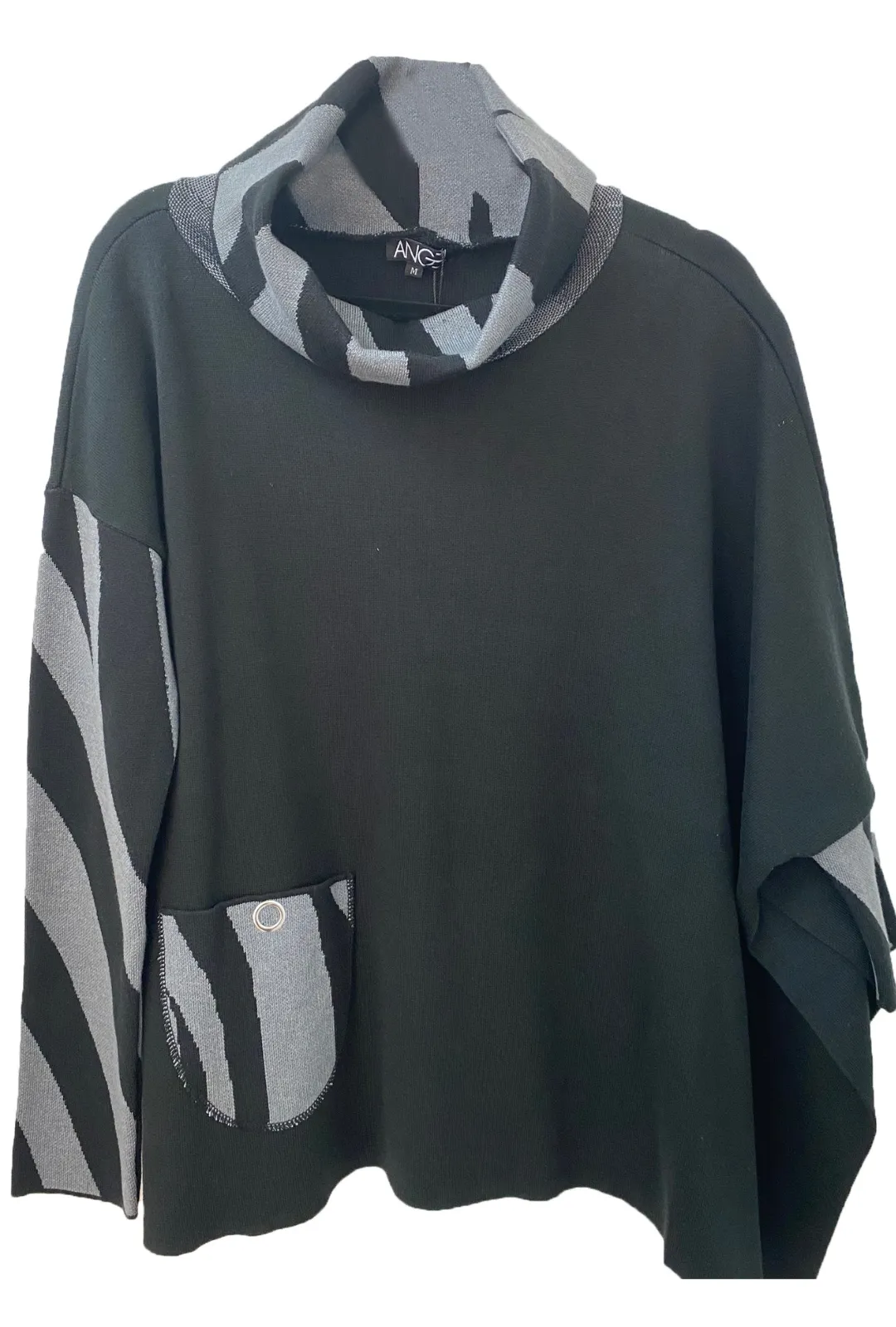 Zebra Mock Neck Poncho